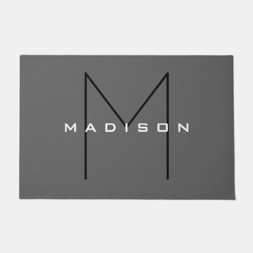 Gray Black Bold Monogram Modern Family Name Doormat