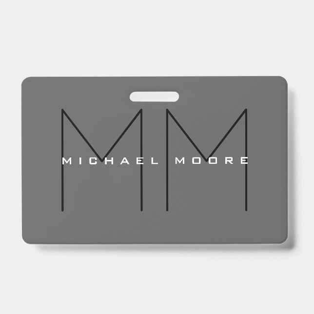 Gray Black Bold Monogram Modern Minimalist Badge (Front)
