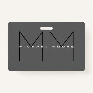 Gray Black Bold Monogram Modern Minimalist Badge