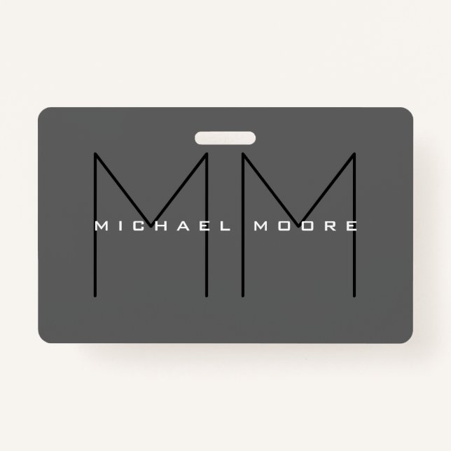 Gray Black Bold Monogram Modern Minimalist Badge (Front)