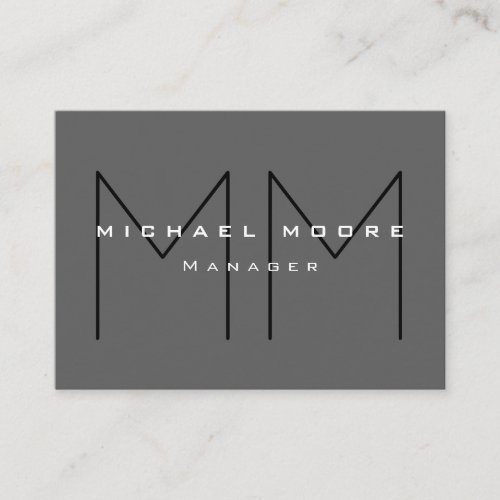 Gray Black Bold Monogram Modern Minimalist Business Card