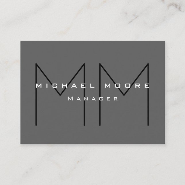 Gray Black Bold Monogram Modern Minimalist Business Card (Front)