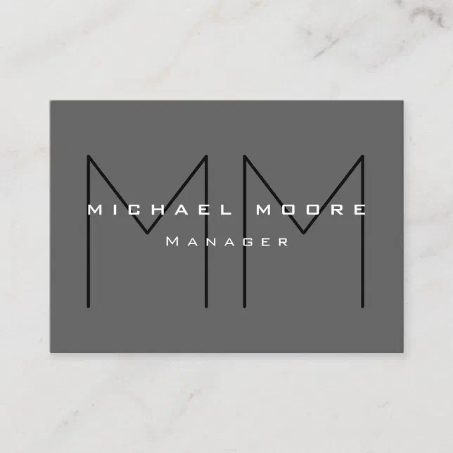 Gray Black Bold Monogram Modern Minimalist Business Card | Zazzle