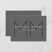 Gray Black Bold Monogram Modern Minimalist Business Card (Front/Back)