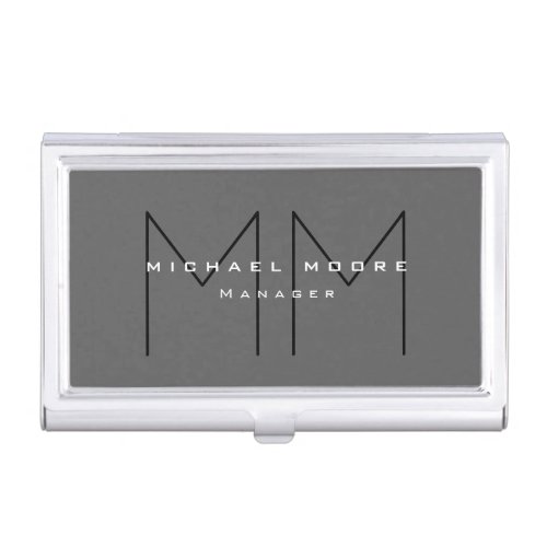 Gray Black Bold Monogram Modern Minimalist Business Card Case