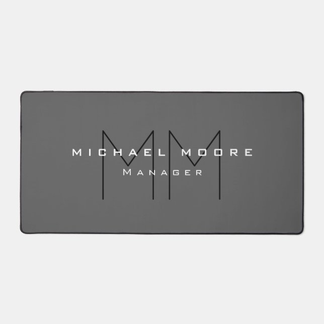 Gray Black Bold Monogram Modern Minimalist Desk Mat (Front)