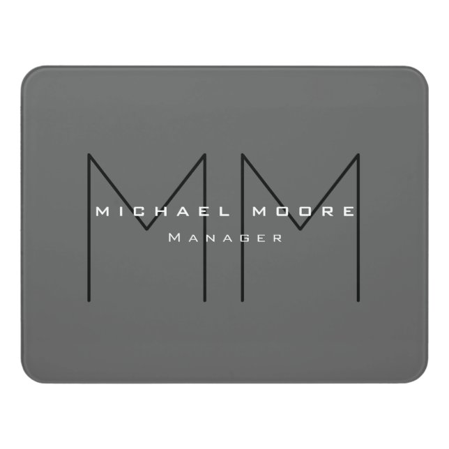 Gray Black Bold Monogram Modern Minimalist Door Sign (Contemporary Front)