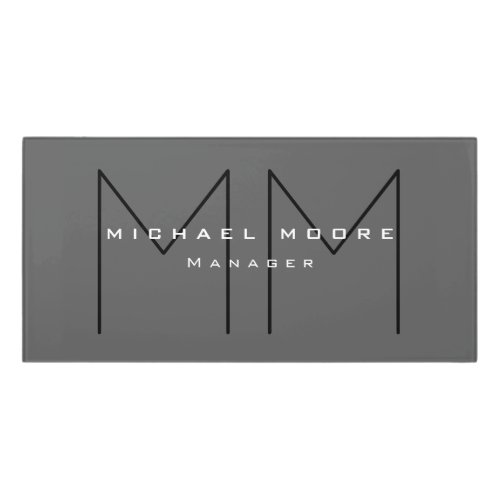 Gray Black Bold Monogram Modern Minimalist Door Sign