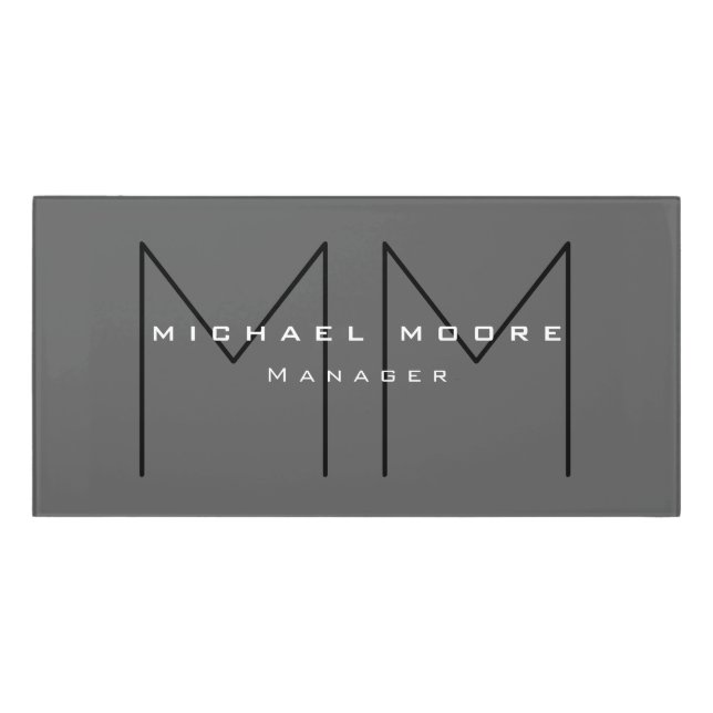 Gray Black Bold Monogram Modern Minimalist Door Sign (Classic Front)