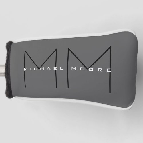 Gray Black Bold Monogram Modern Minimalist Golf Head Cover