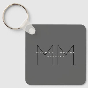 Gray Black Bold Monogram Modern Minimalist Keychain