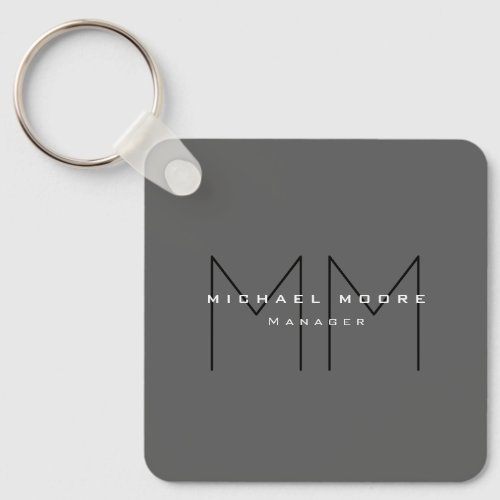 Gray Black Bold Monogram Modern Minimalist Keychain