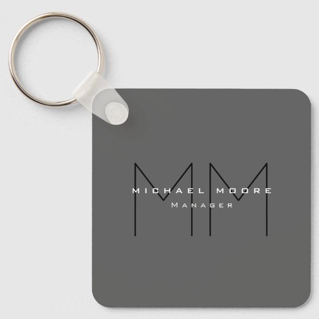 Gray Black Bold Monogram Modern Minimalist Keychain (Front)