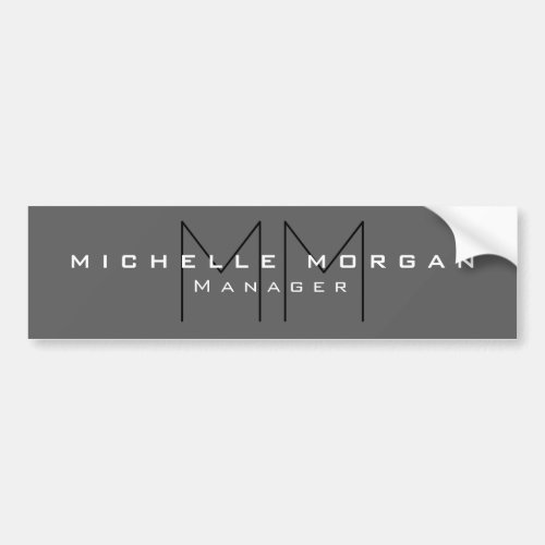 Gray Black Bold Monogram Modern Minimalist Name Bumper Sticker