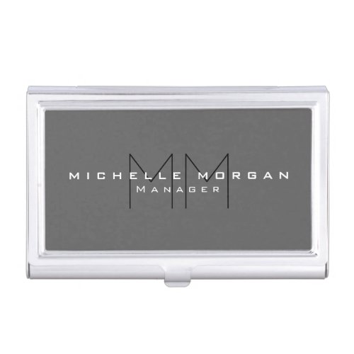 Gray Black Bold Monogram Modern Minimalist Name Business Card Case