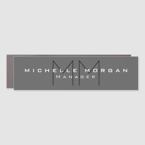 Gray Black Bold Monogram Modern Minimalist Name Car Magnet