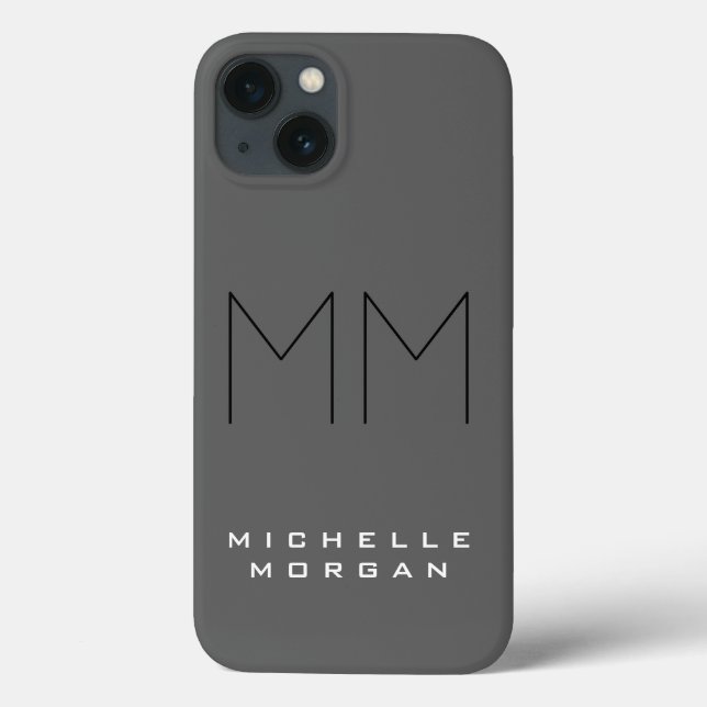 Gray Black Bold Monogram Modern Minimalist Name Case-Mate iPhone Case (Back)