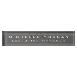 Gray Black Bold Monogram Modern Minimalist Name Desk Name Plate