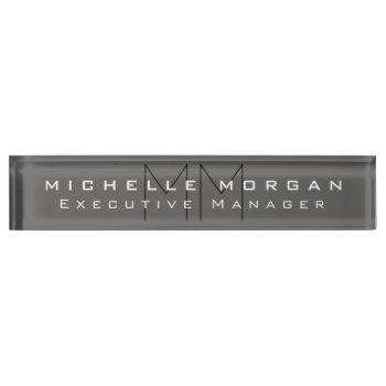 Gray Black Bold Monogram Modern Minimalist Name Desk Name Plate by hizli_art at Zazzle