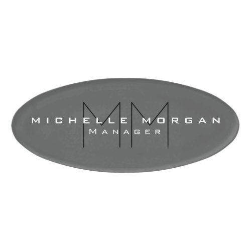 Gray Black Bold Monogram Modern Minimalist Name Tag