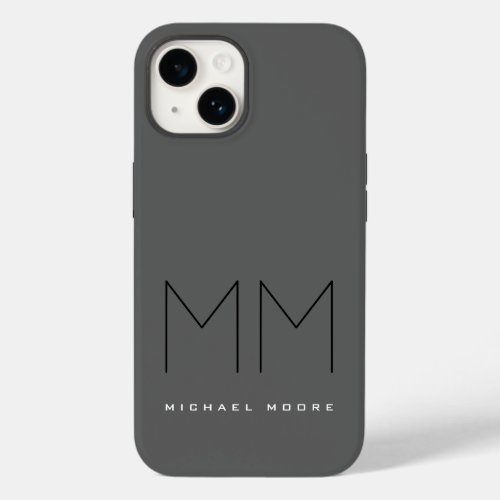 Gray Black Bold Monogram Modern Your Name Initials Case_Mate iPhone 14 Case