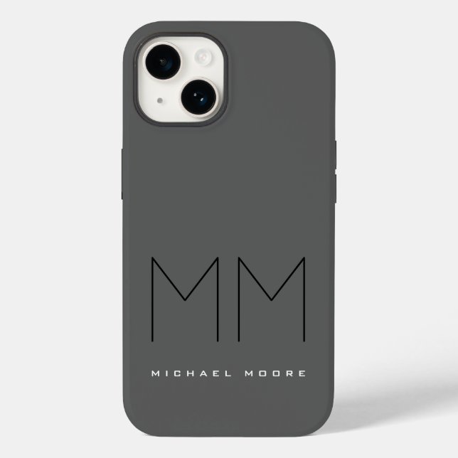 Gray Black Bold Monogram Modern Your Name Initials Case-Mate iPhone Case (Back)