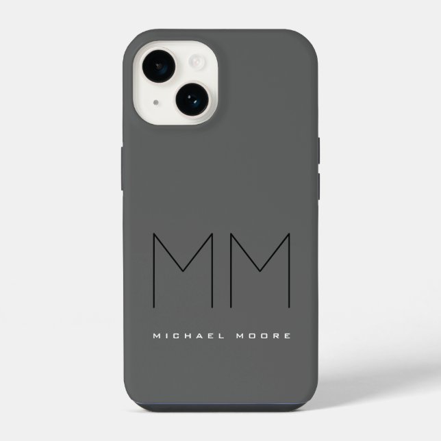 Gray Black Bold Monogram Modern Your Name Initials Iphone Case (Back)