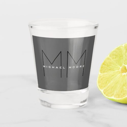 Gray Black Bold Monogram Modern Your Name Initials Shot Glass