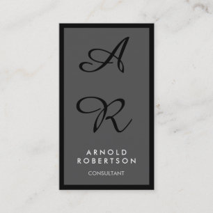 Gray Black Border Unique Monogram Business Card
