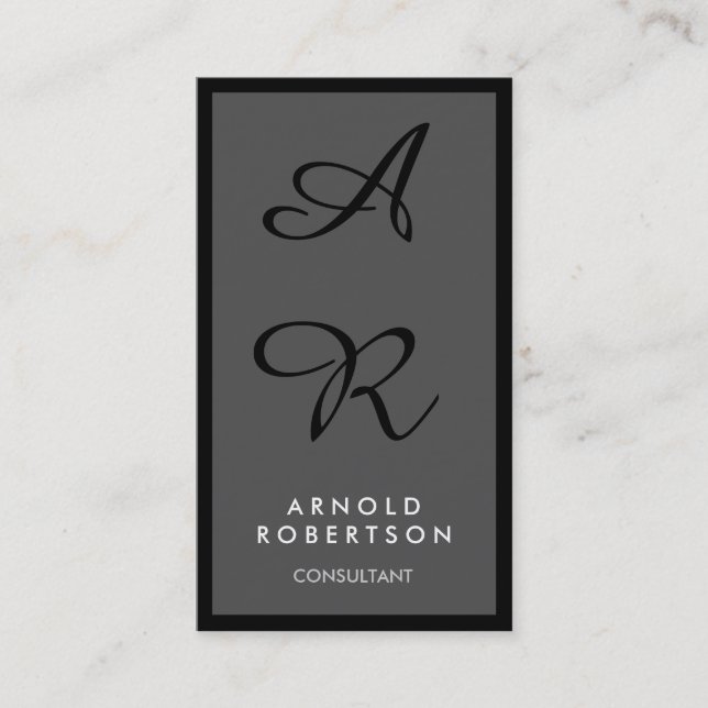 Gray Black Border Unique Monogram Business Card (Front)