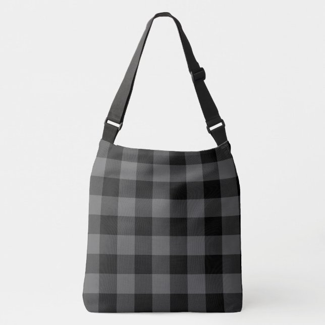 Gray Black Buffalo Plaid Crossbody Bag (Front)