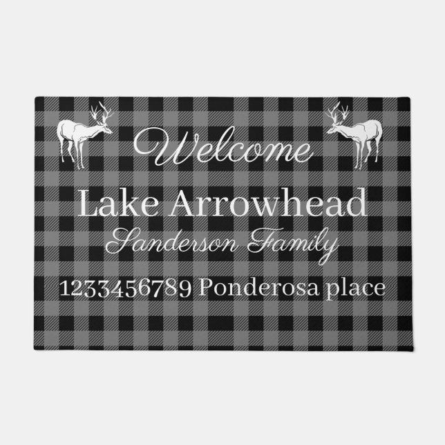 Gray Black Buffaloe Check deer  address  Doormat (Front)
