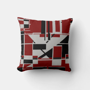 Gray Black Burgundy Geometric Abstract Labyrinth Throw Pillow