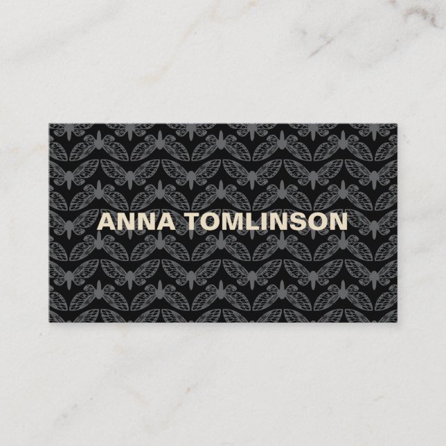 Gray & Black Butterfly Pattern Business Card (Front)