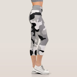 Gray & Black Camo High Waisted Capri Leggings