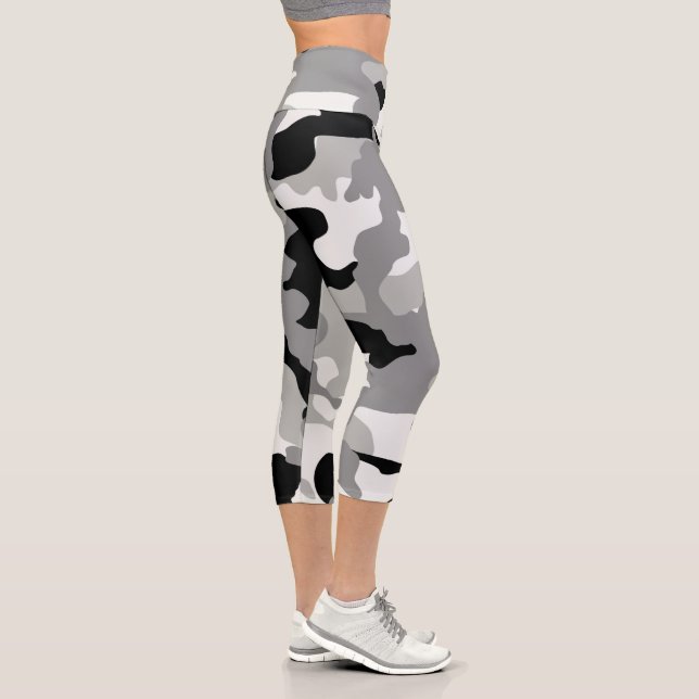 Gray & Black Camo High Waisted Capri Leggings (Right)