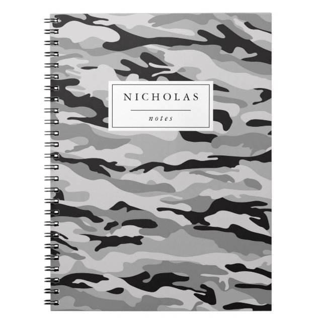 Gray & Black Camo Pattern Personalized Notebook (Front)