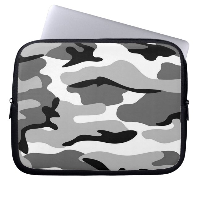 Gray & Black Camouflage Laptop Sleeve (Front)