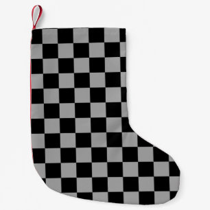 Gray black checkers small christmas stocking