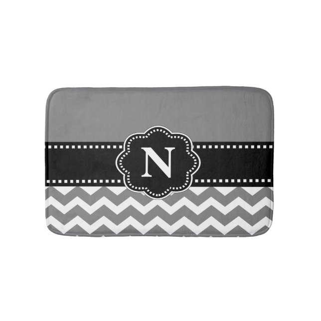 Gray Black Chevron Monogram Bathmat (Front)