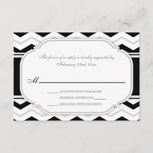 Gray & Black Chevron Wedding Reception RSVP Cards