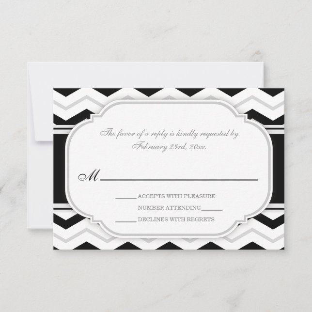 Gray & Black Chevron Wedding Reception RSVP Cards (Front)