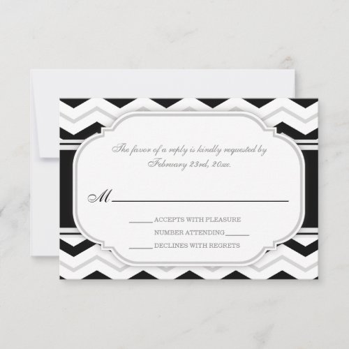 Gray &amp; Black Chevron Wedding Reception RSVP Cards