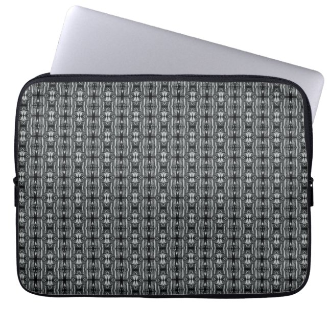 Gray Black Circle Pattern Silver Laptop Sleeve (Front)