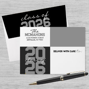 Gray & Black Color Block Return Address Graduation Envelope