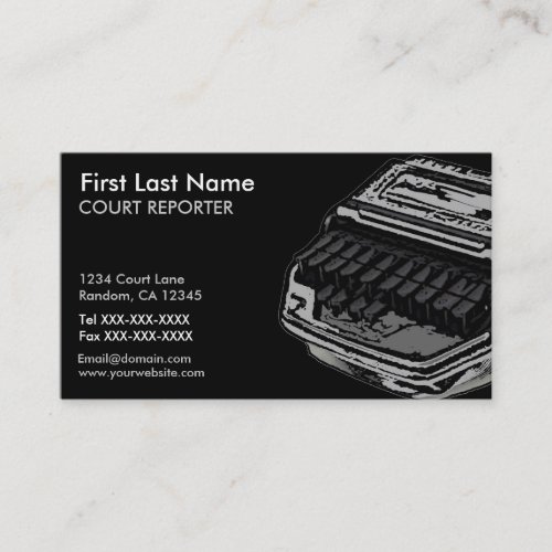 Gray black court reporter custom business cards