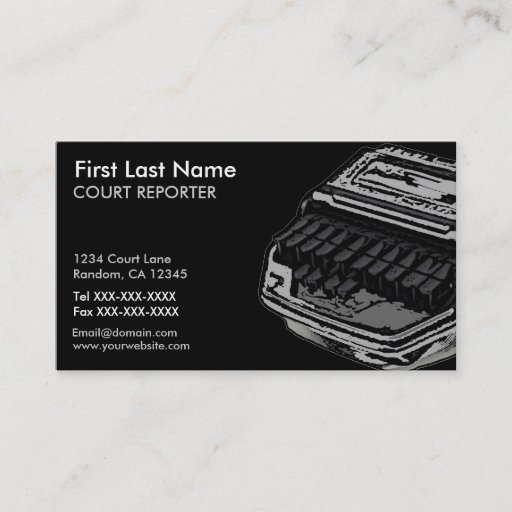 Customizable Gray black court reporter custom business cards