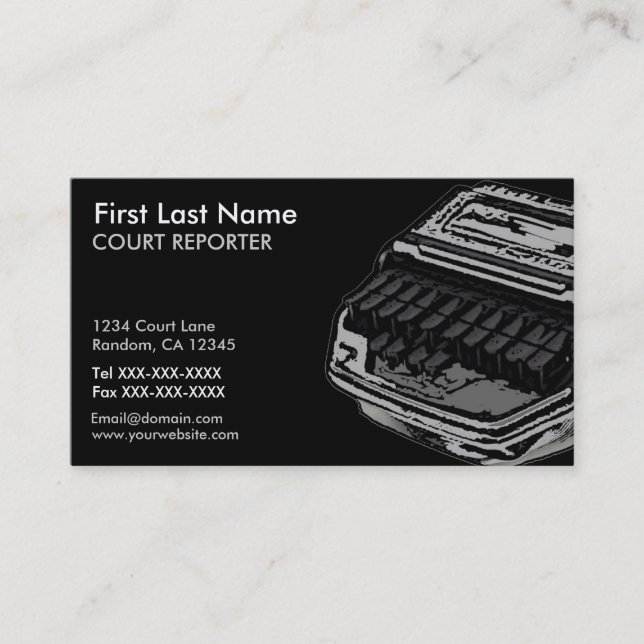 Gray black court reporter custom business cards (Front)
