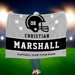 Gray Black Custom Football Name Number Fleece Blanket
