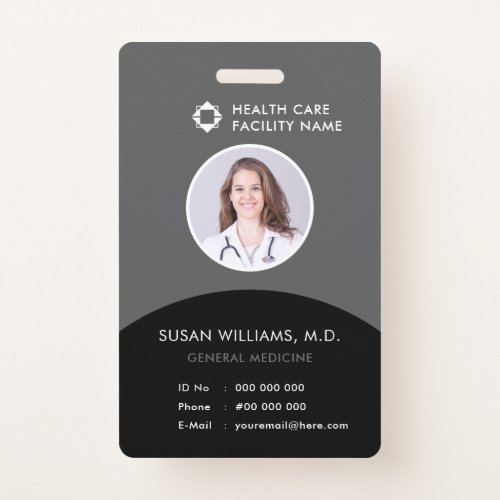 Gray Black Doctor Photo ID Healthcare Company Logo Badge